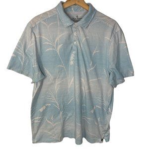 Nat Nast Striped Hawaiian Tropical Print Polo Shirt Men XL Blue Summer Beach